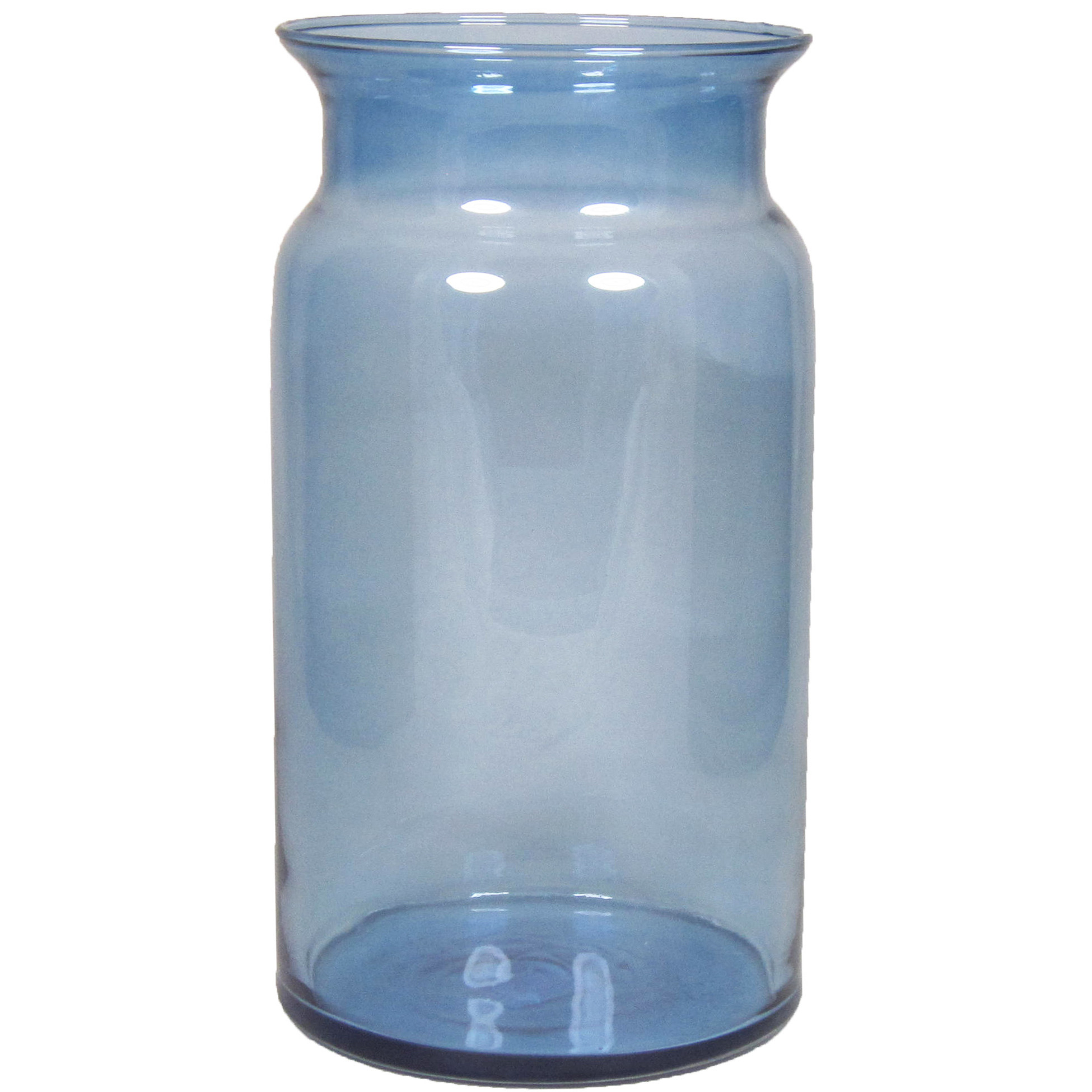 Glazen melkbus vaas-vazen blauw 7 liter smalle hals 16 x 29 cm