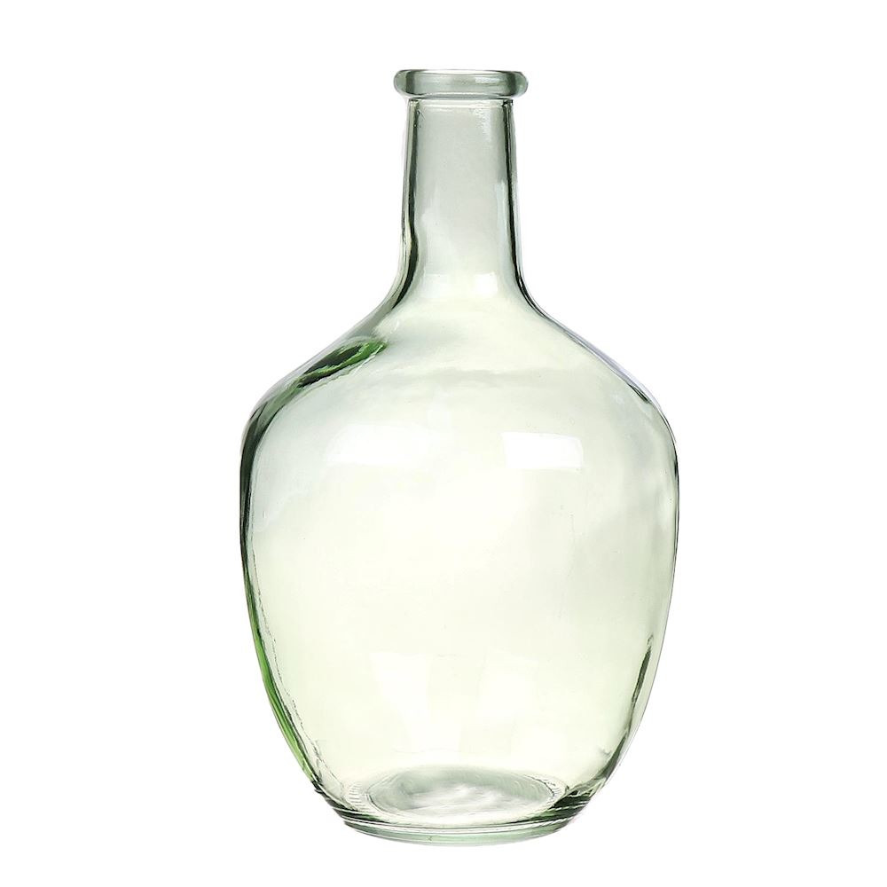 Glazen vaas met flessenhals 18 x 30 cm transparant groen glas