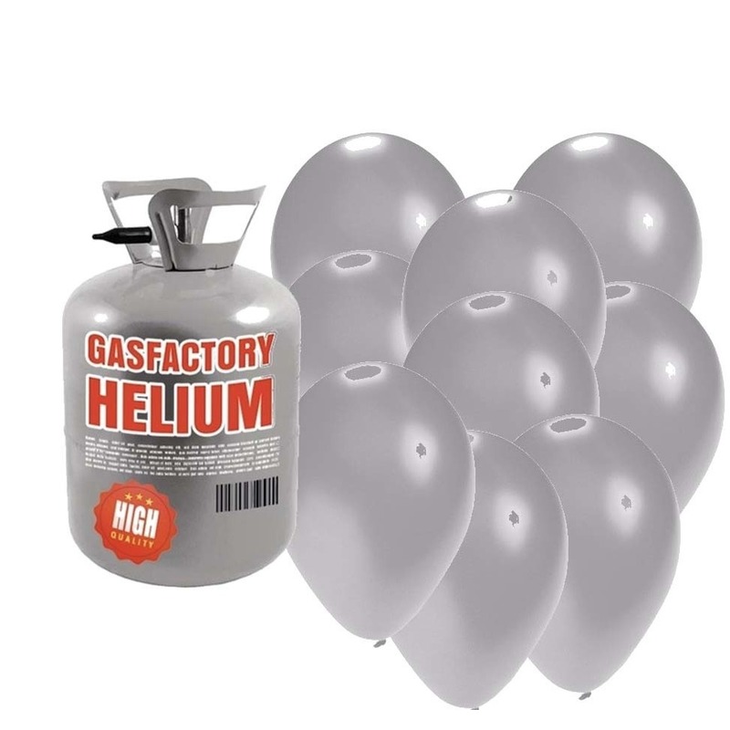 Helium tank met zilveren ballonnen 30 stuks