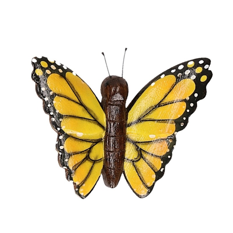 Hout magneet gele vlinder
