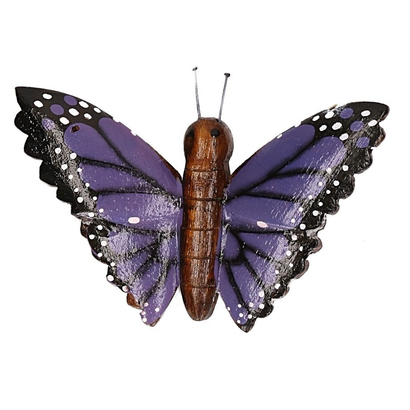 Hout magneet paarse vlinder