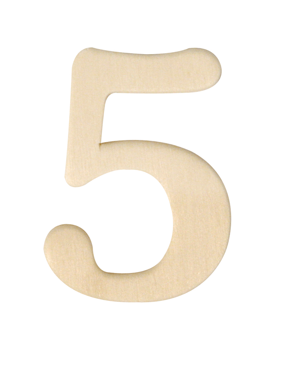 Wooden number 5 of 4 cm
