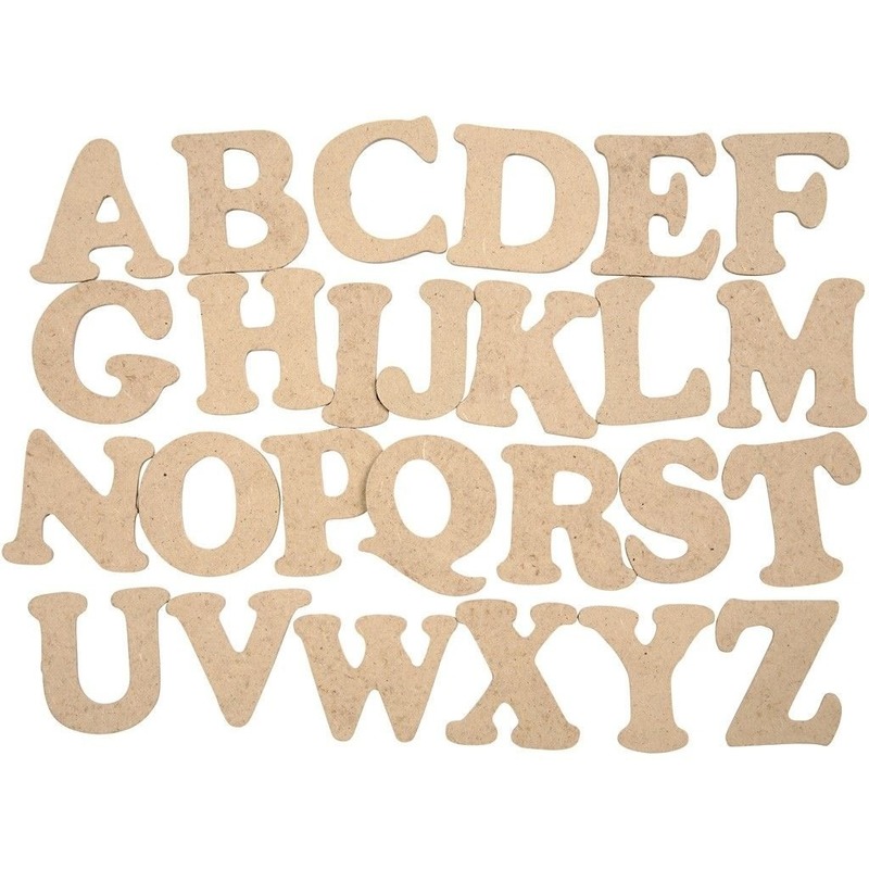 Houten onbedrukte letters 52 stuks