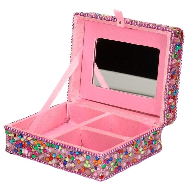 Juwelenkistje-juwelenbox roze met deksel 8 x 10 cm