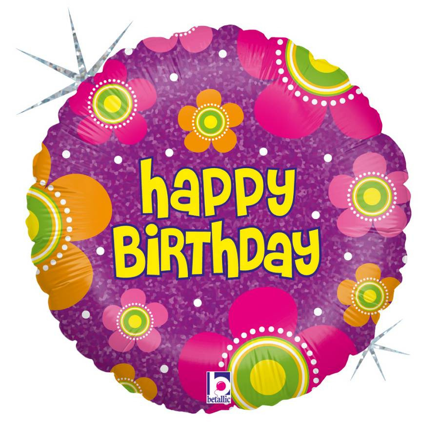 Kado ballon met helium Happy Birthday bloem 46 cm