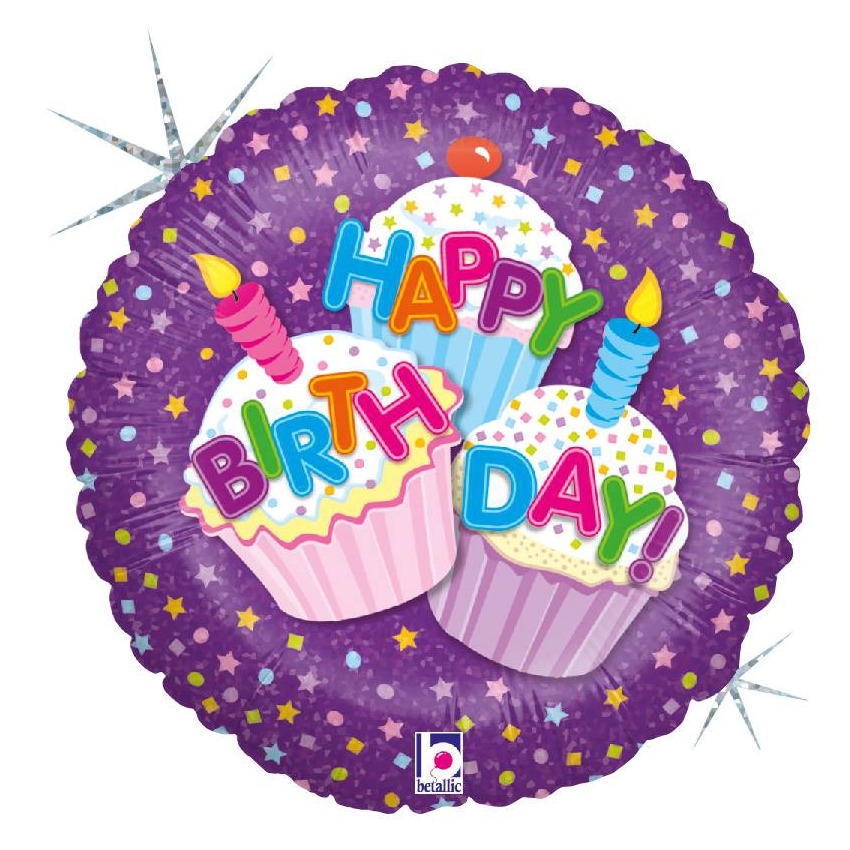 Kado ballon met helium Happy Birthday cupcakes 46 cm