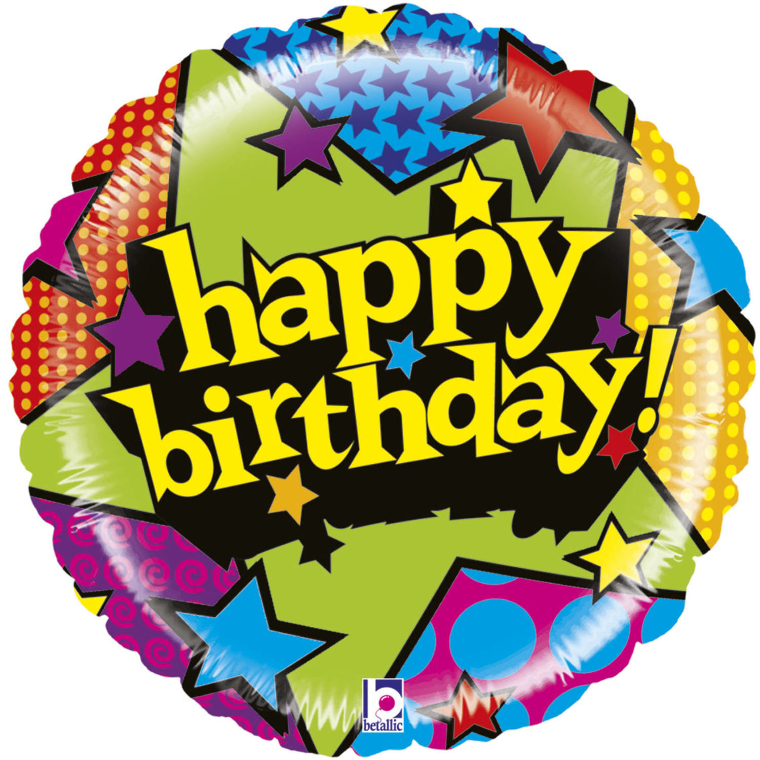 Kado ballon met helium Happy Birthday sterren 53 cm