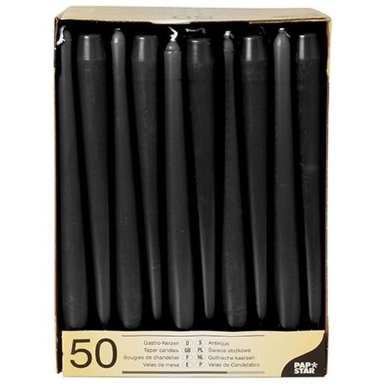 Kandelaarkaarsen zwart 50 stuks 25 cm