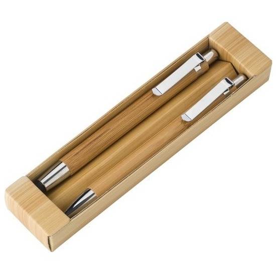 Kantoor pennen set bamboe 2-delig