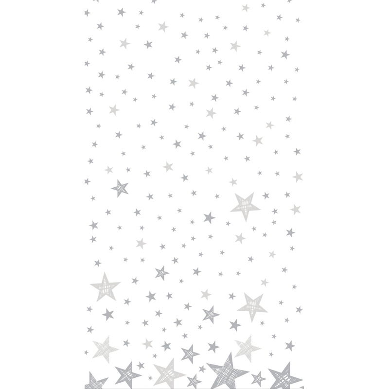 Kerst thema tafellaken/tafelkleed wit/zilver sterren 138 x 220 c