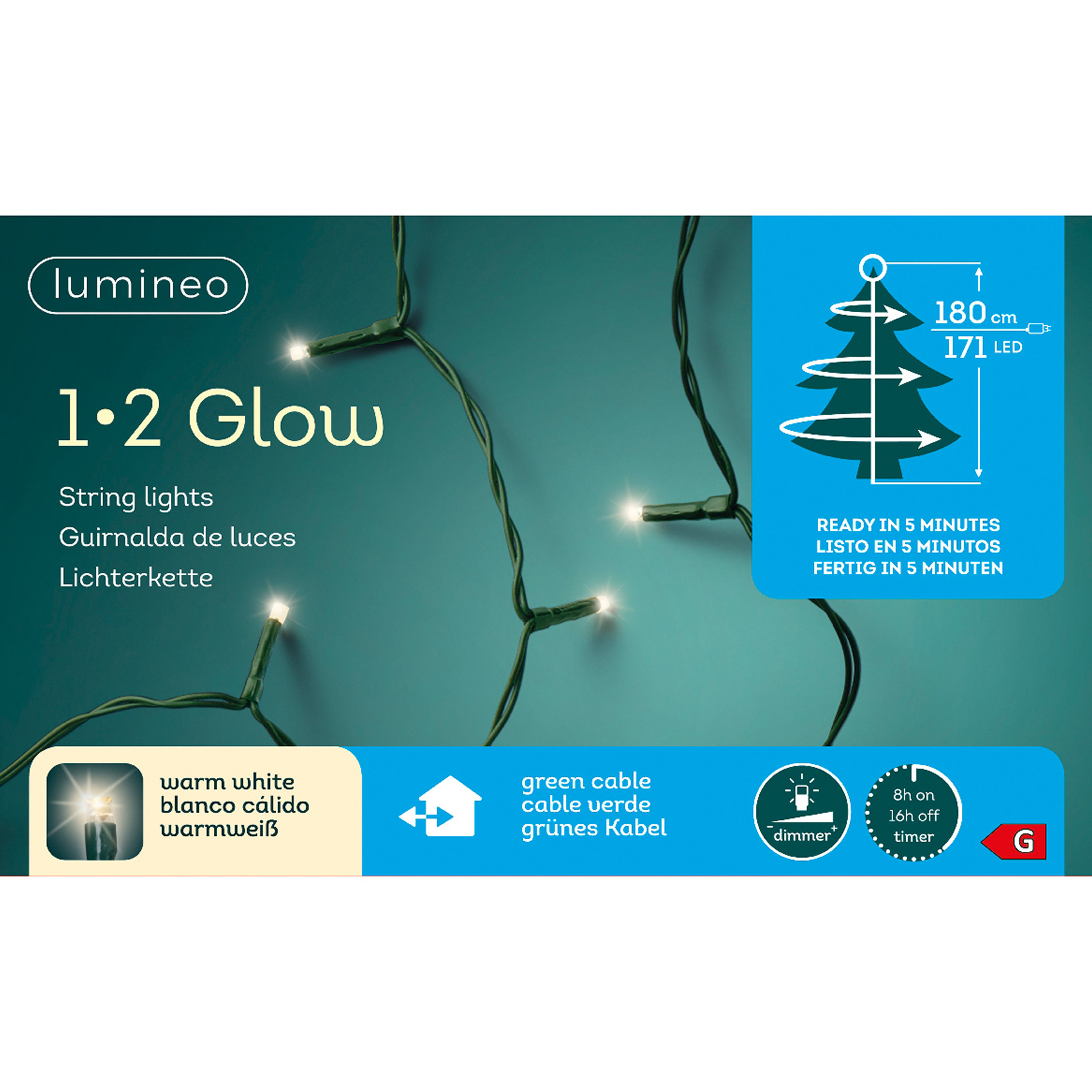 Kerstlampjes 1-2 glow strengverlichting warm wit buiten 180 lampjes 180 cm met dimmer