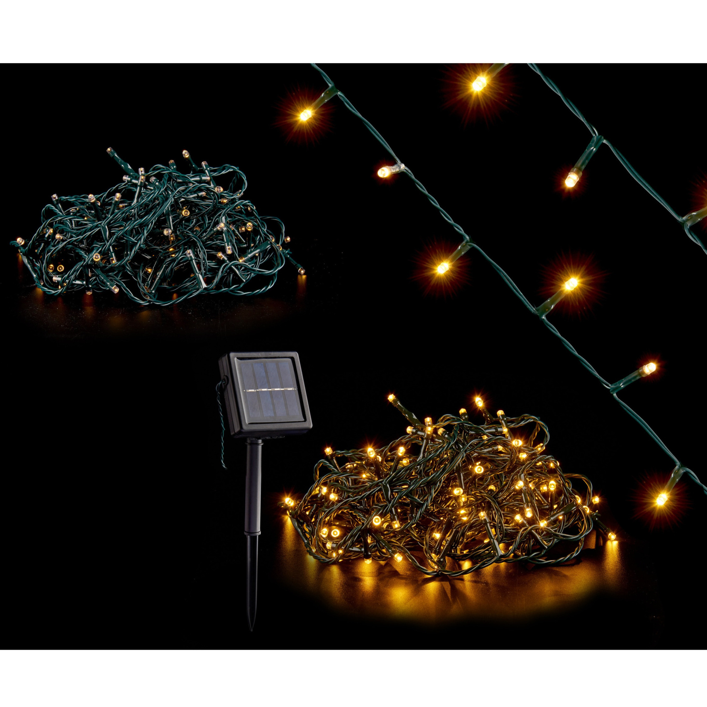 Kerstverlichting/party lights 150 warm witte LED lampjes op zonne-energie
