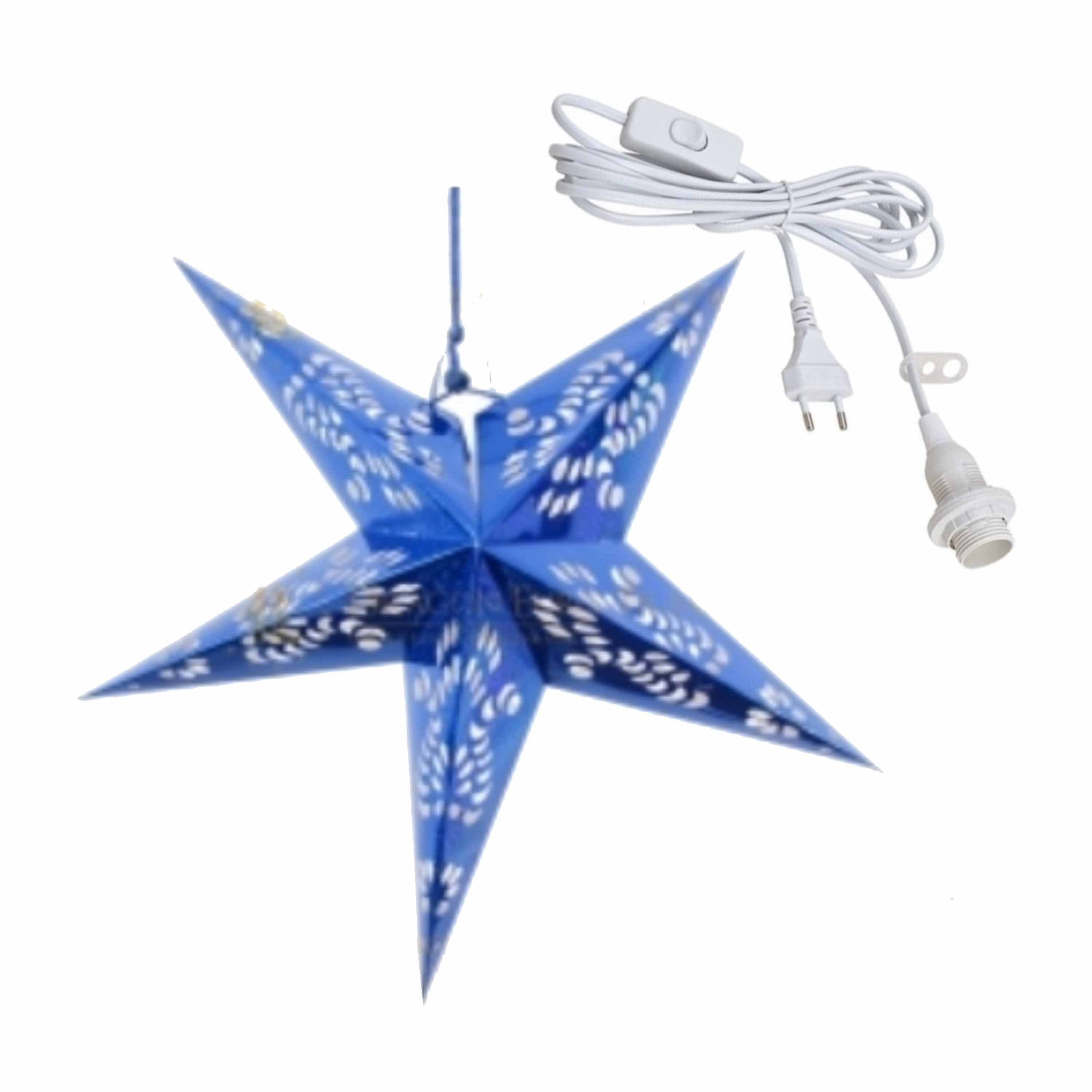 Kerstversiering blauwe kerststerren 60 cm inclusief lichtkabel