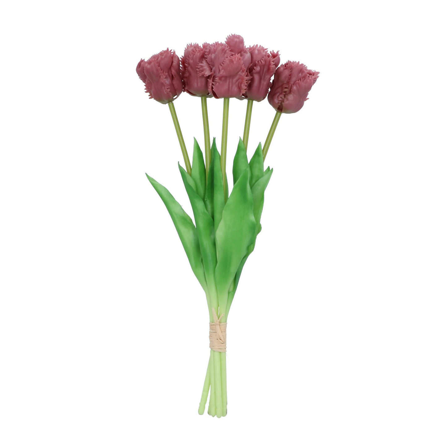Kunst tulpen boeket 5x stuks aubergine paars real touch 39 cm