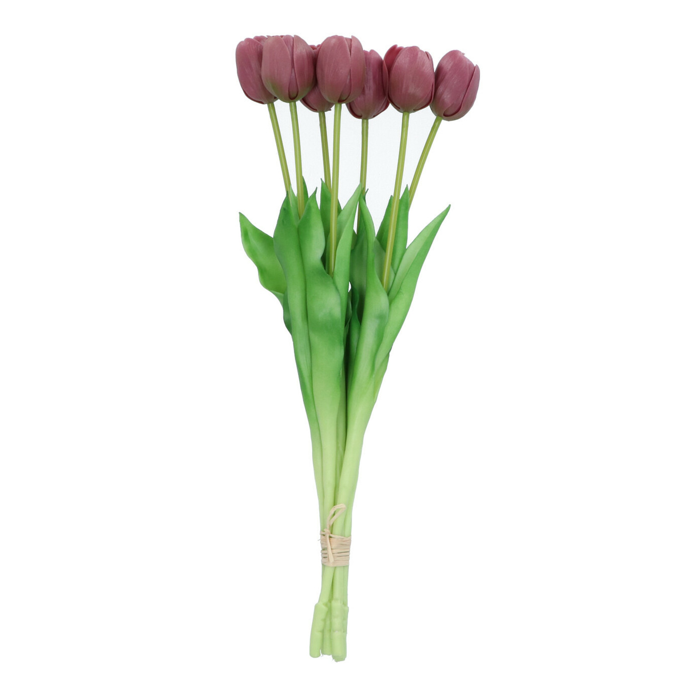 Kunst tulpen boeket 7x stuks aubergine paars real touch 43 cm