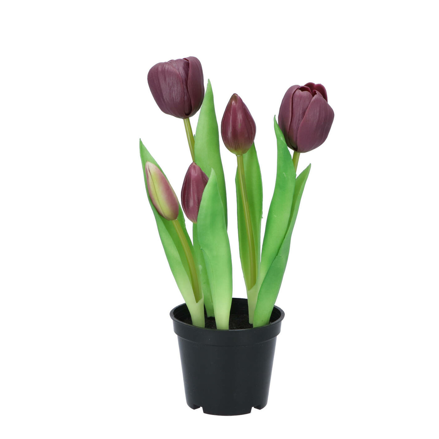 Kunst tulpen Holland in pot 5x stuks donker paars real touch 26 cm