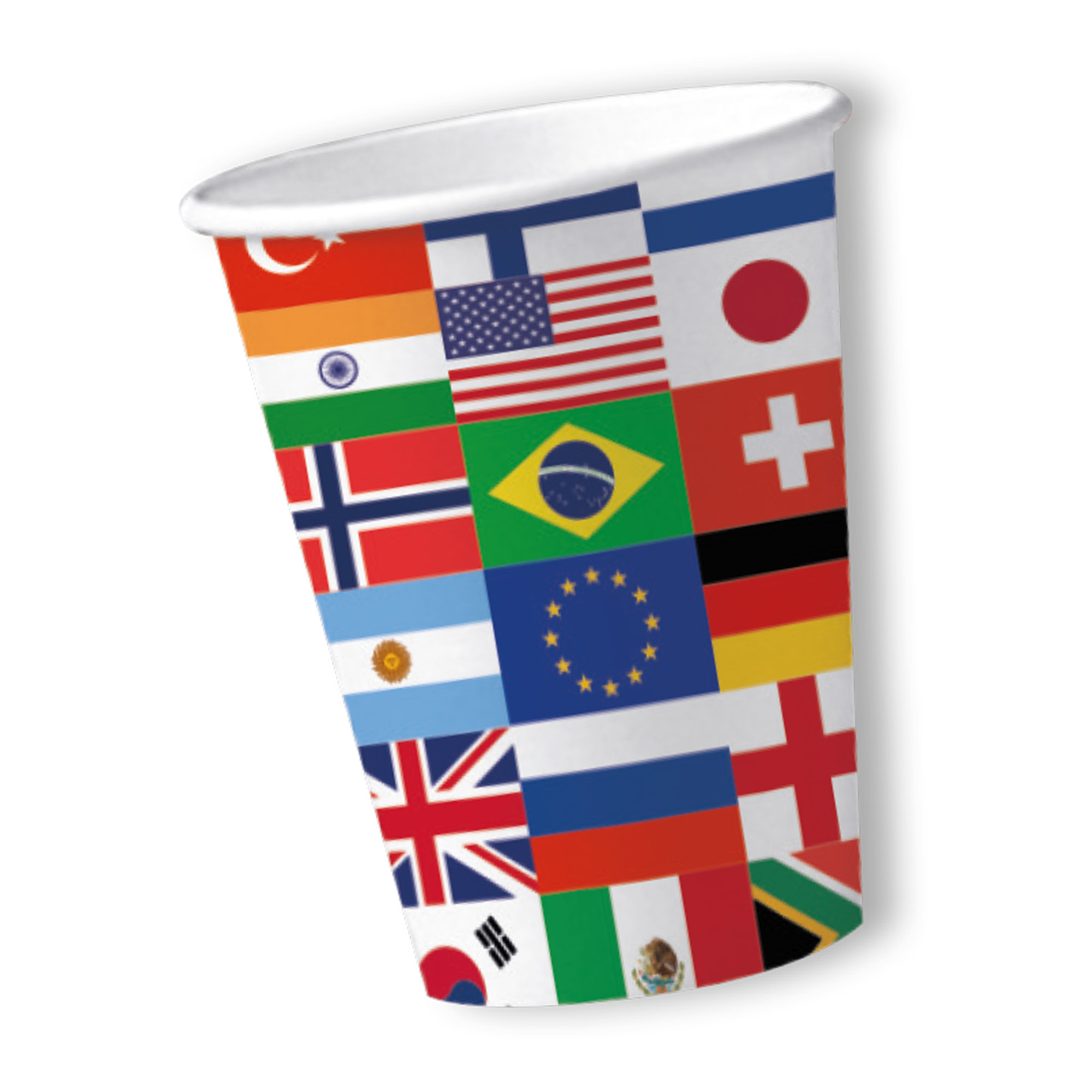 Landen thema feest wegwerp bekertjes - 10x - 250 ml - karton - internationale vlaggen