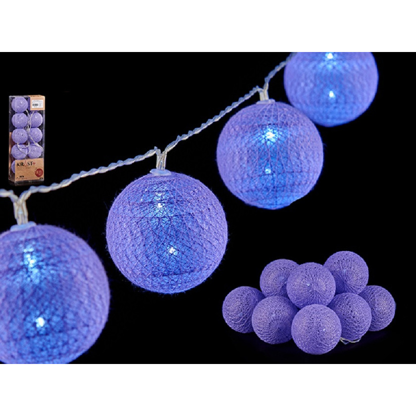 Lichtsnoer 10 led balletjes - lila paars - 150 cm - kunststof- batterij