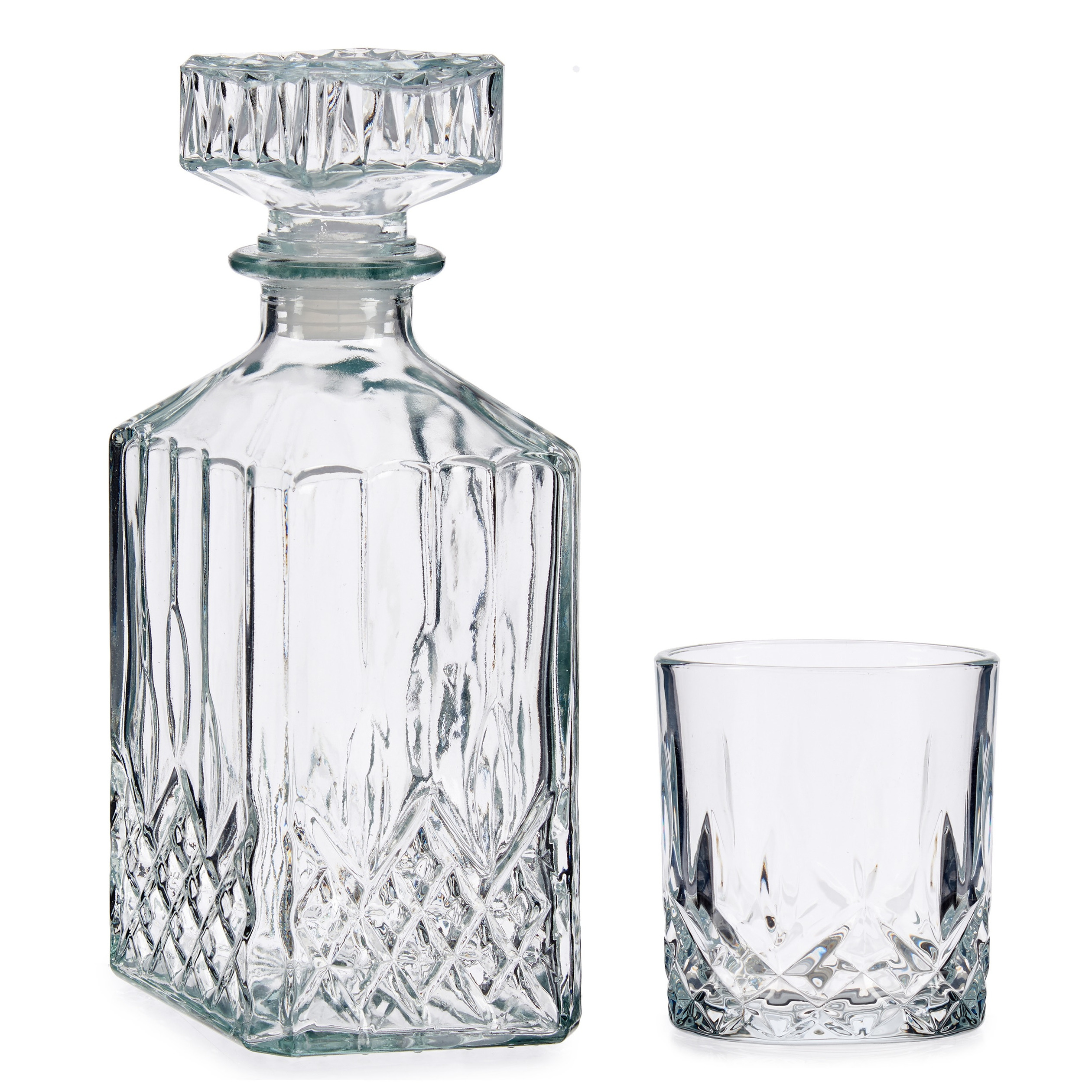 Luxe Karaf van gedecoreerd glas met 4x stuks water/whisky glazen set