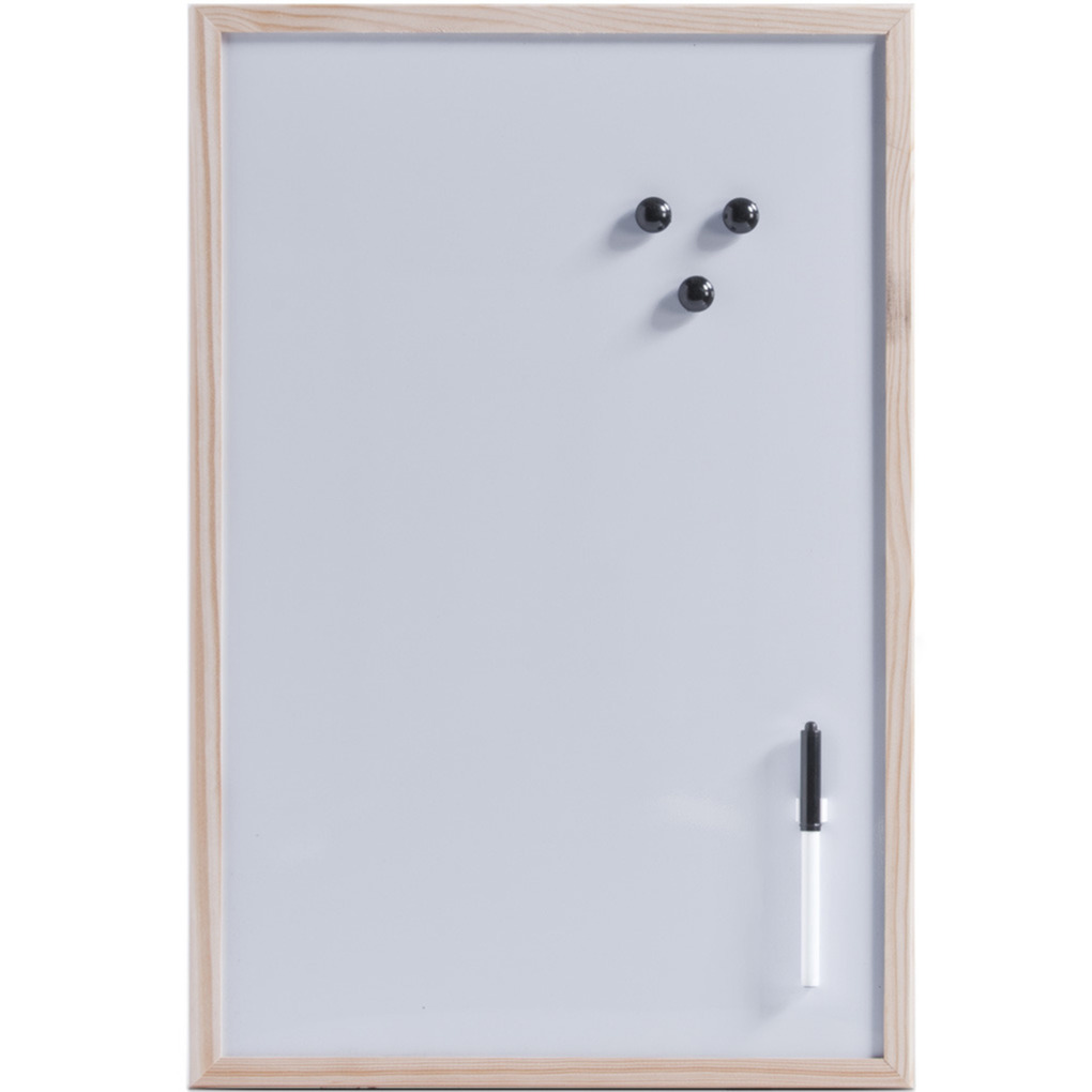 Magnetisch whiteboard-memobord met houten rand 40 x 60 cm