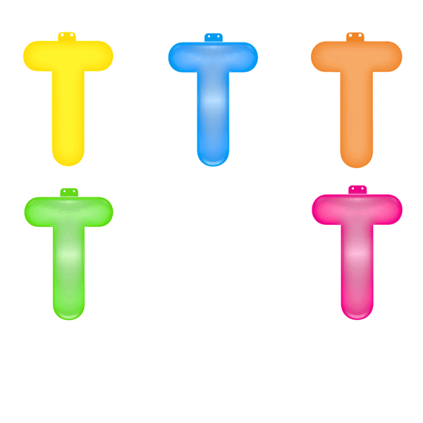 Gekleurde opblaas letters T