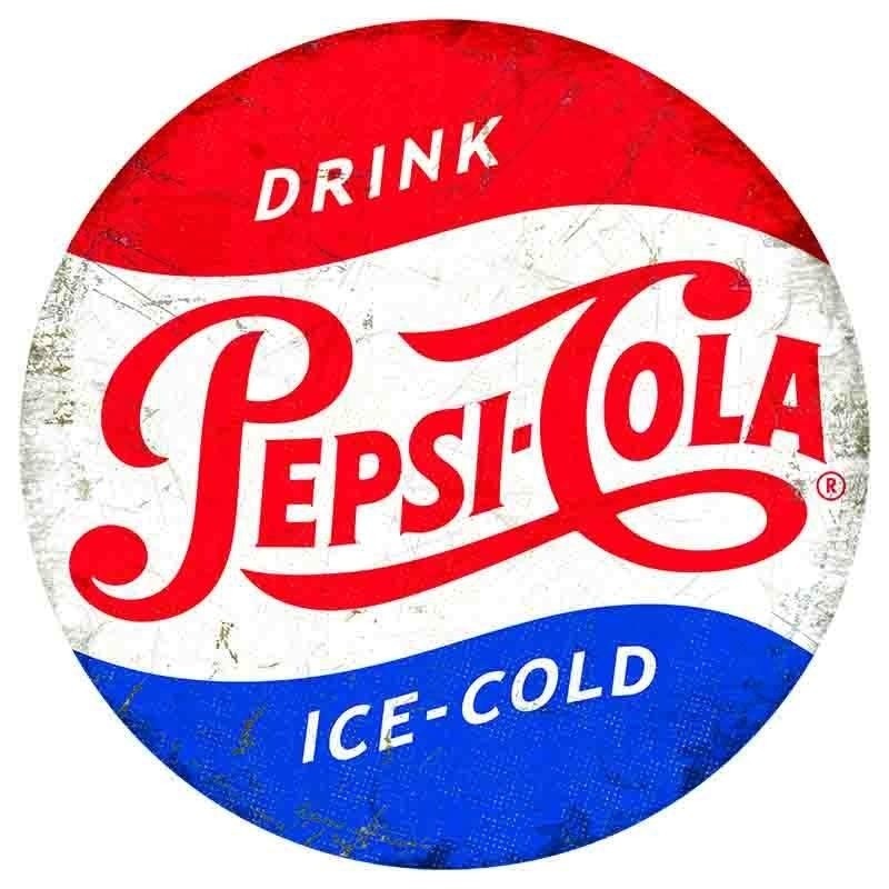 Ouderwetse ronde wandplaat Pepsi Cola 30 cm