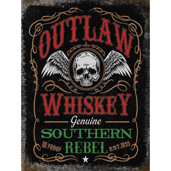 Ouderwetse wandplaat Outlaw Whiskey