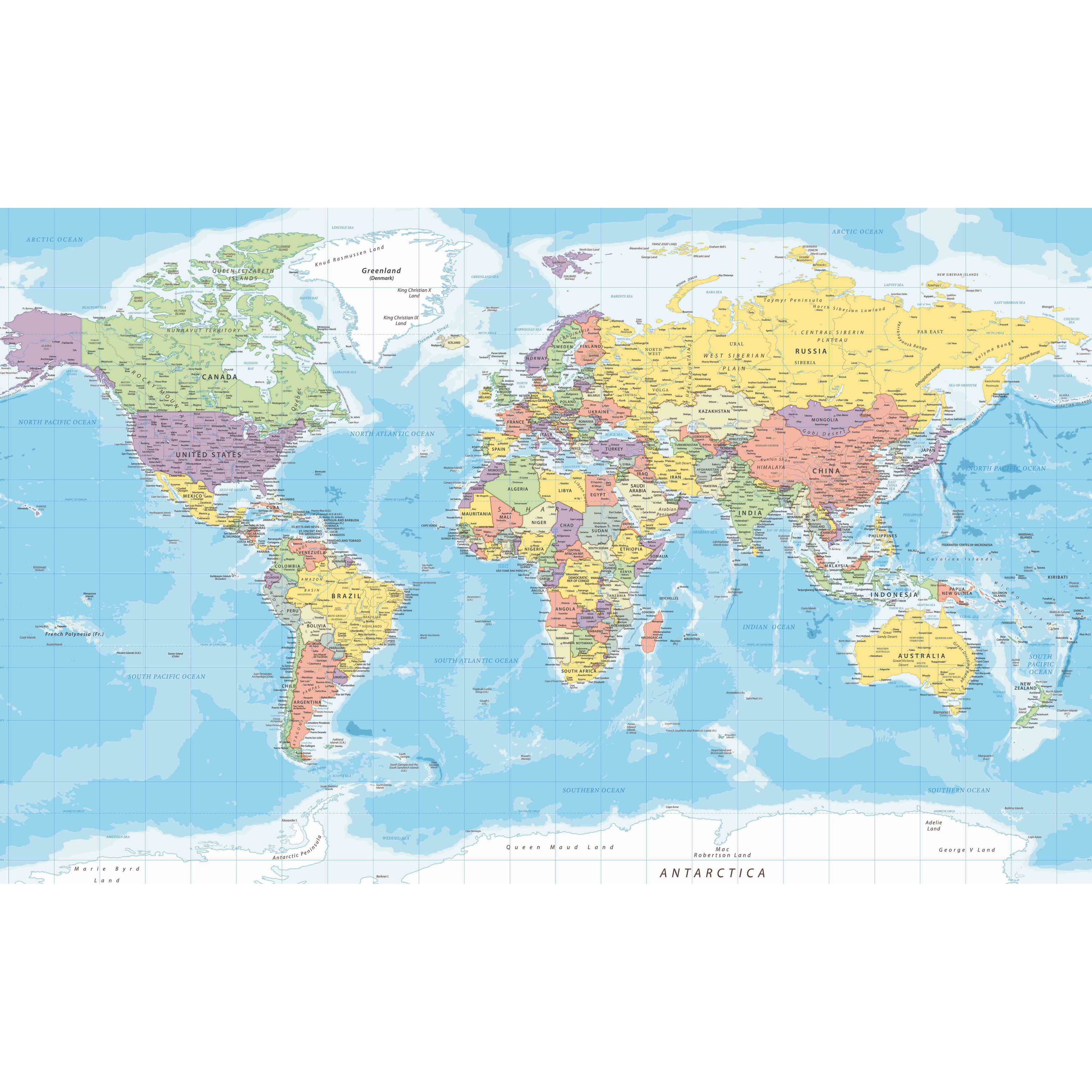 Poster politieke wereldkaart met landen voor op kinderkamer - school 84 x 52 cm