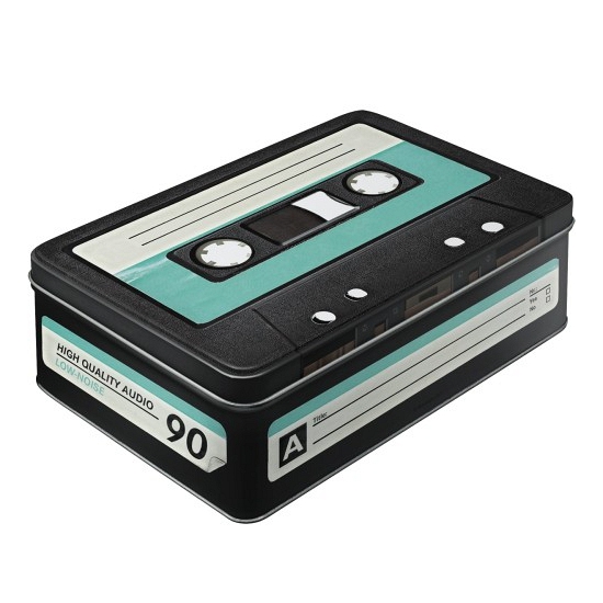Retro cassette bewaarblik van metaal 23 cm