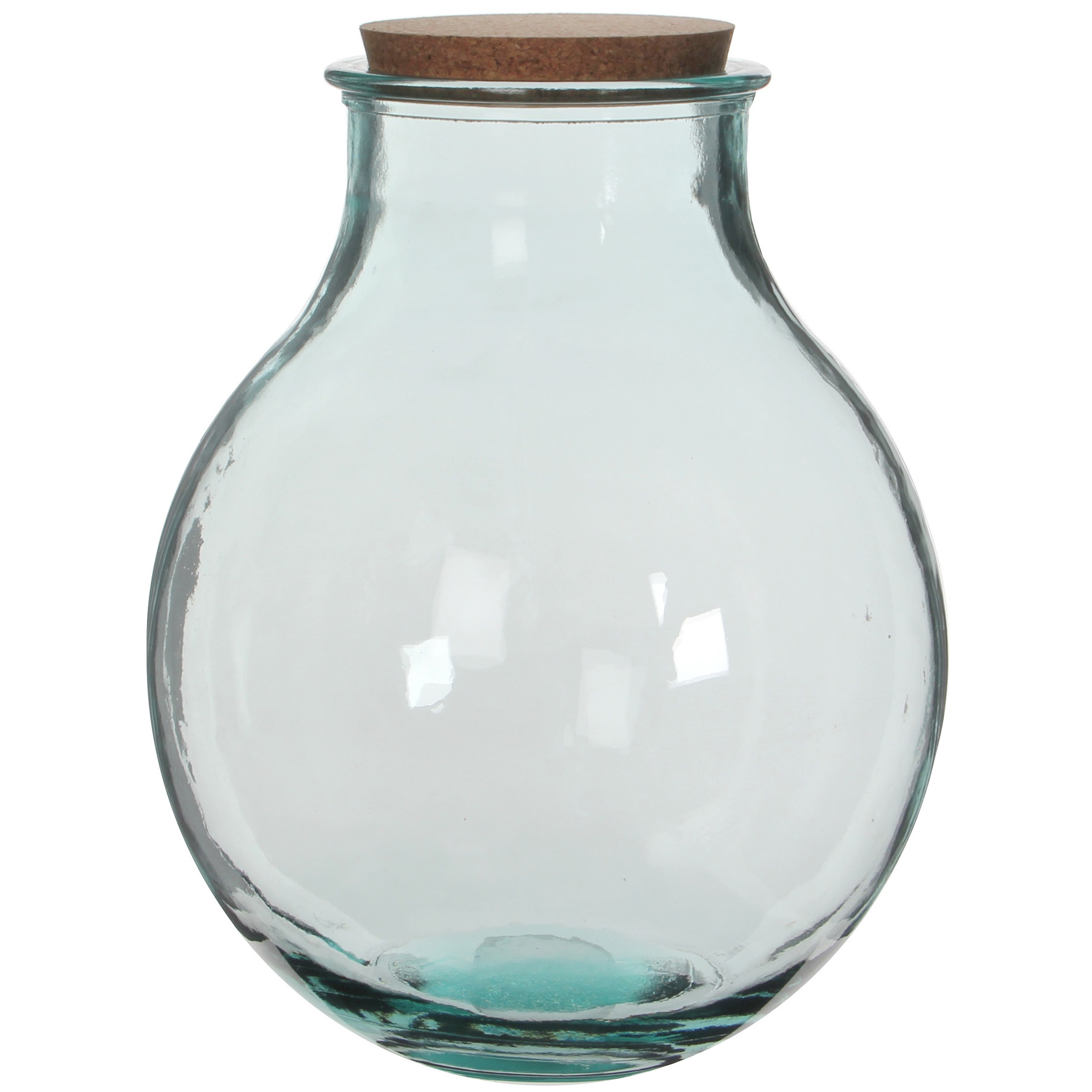 Ronde vaas-vazen Olly 29 x 38 cm transparant gerecycled glas met kurk