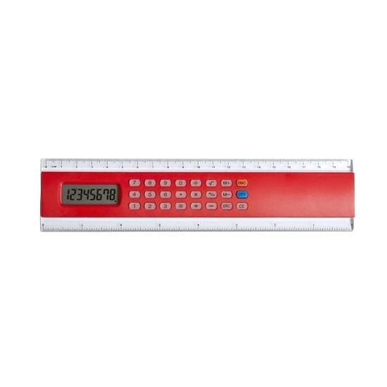 Rood liniaaltje met rekenmachine
