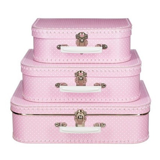 Roze met stippen vintage koffertje 25 cm