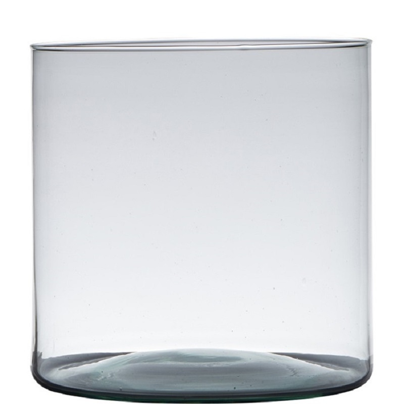 Transparante home-basics cylinder vorm vaas/vazen van gerecycled glas 19 x 19 cm