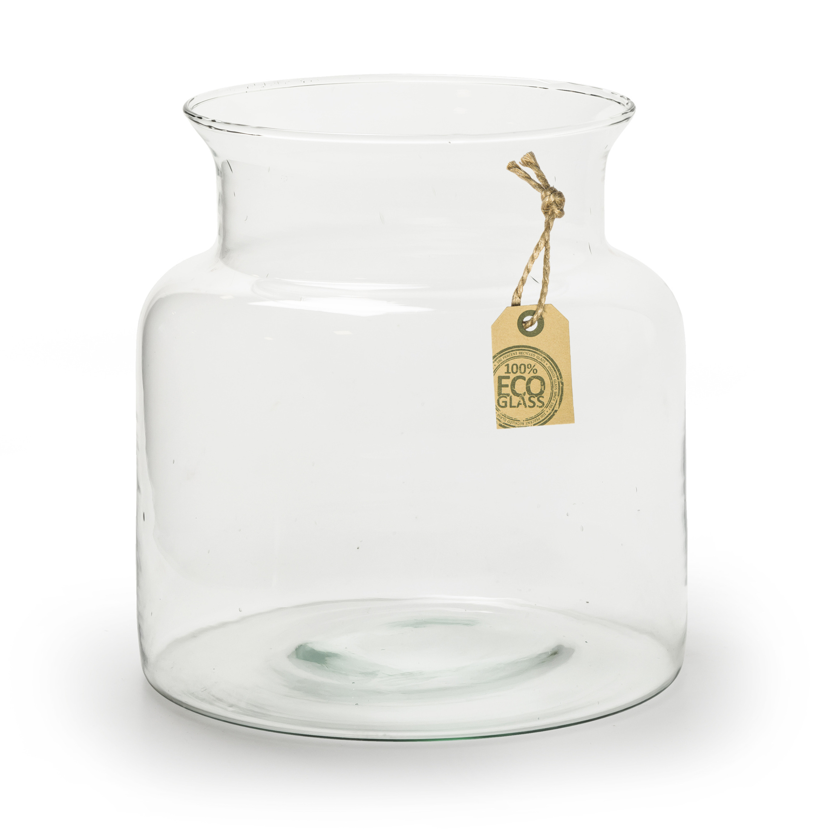 Transparante lage melkbus vaas van eco glas 19 x 20 cm