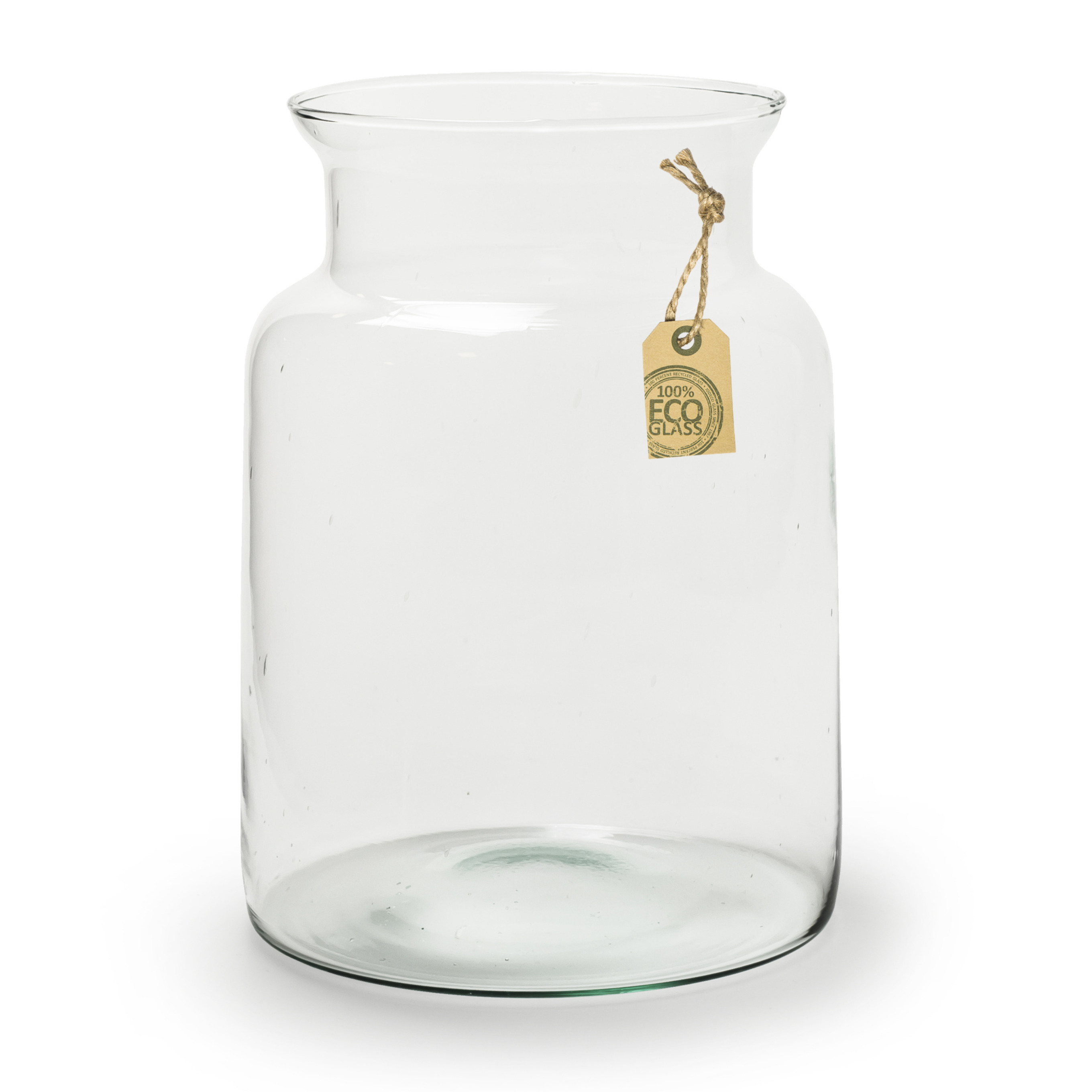 Transparante melkbus vaas van eco glas 19 x 25 cm