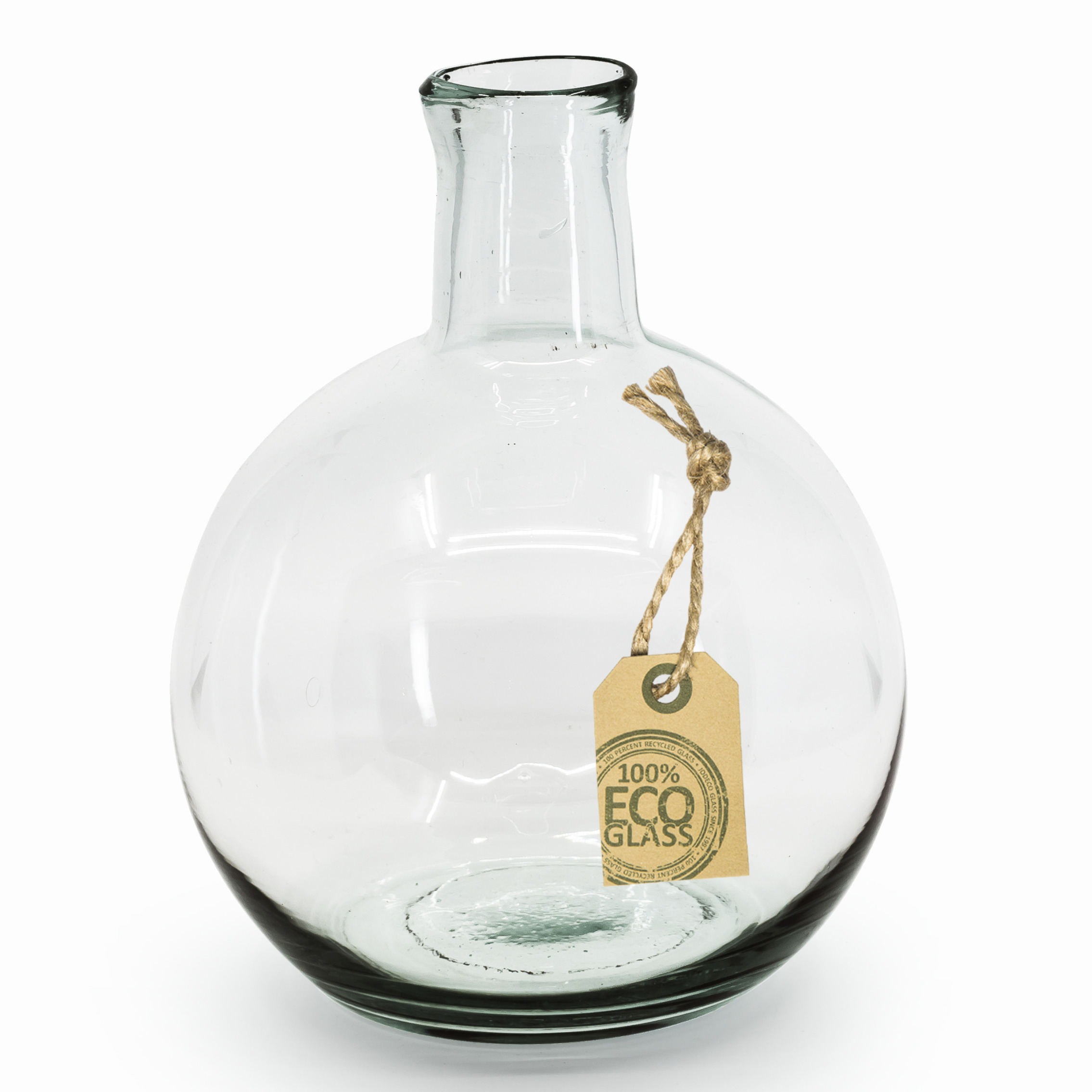 Transparante ronde fles vaas-vazen van eco glas 18 x 24 cm