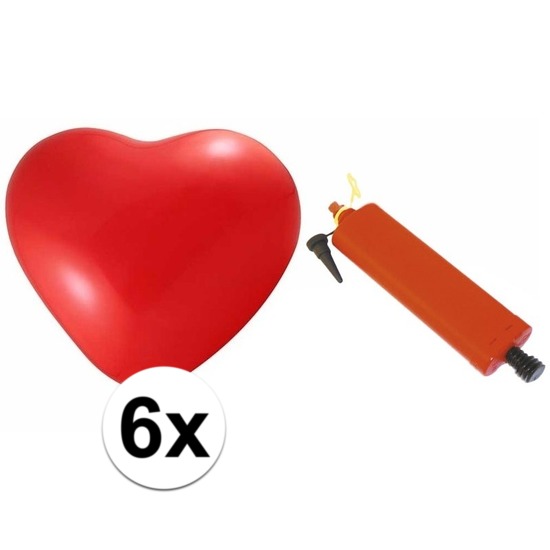 Valentijn ballonnenset 6 hartjes met pomp