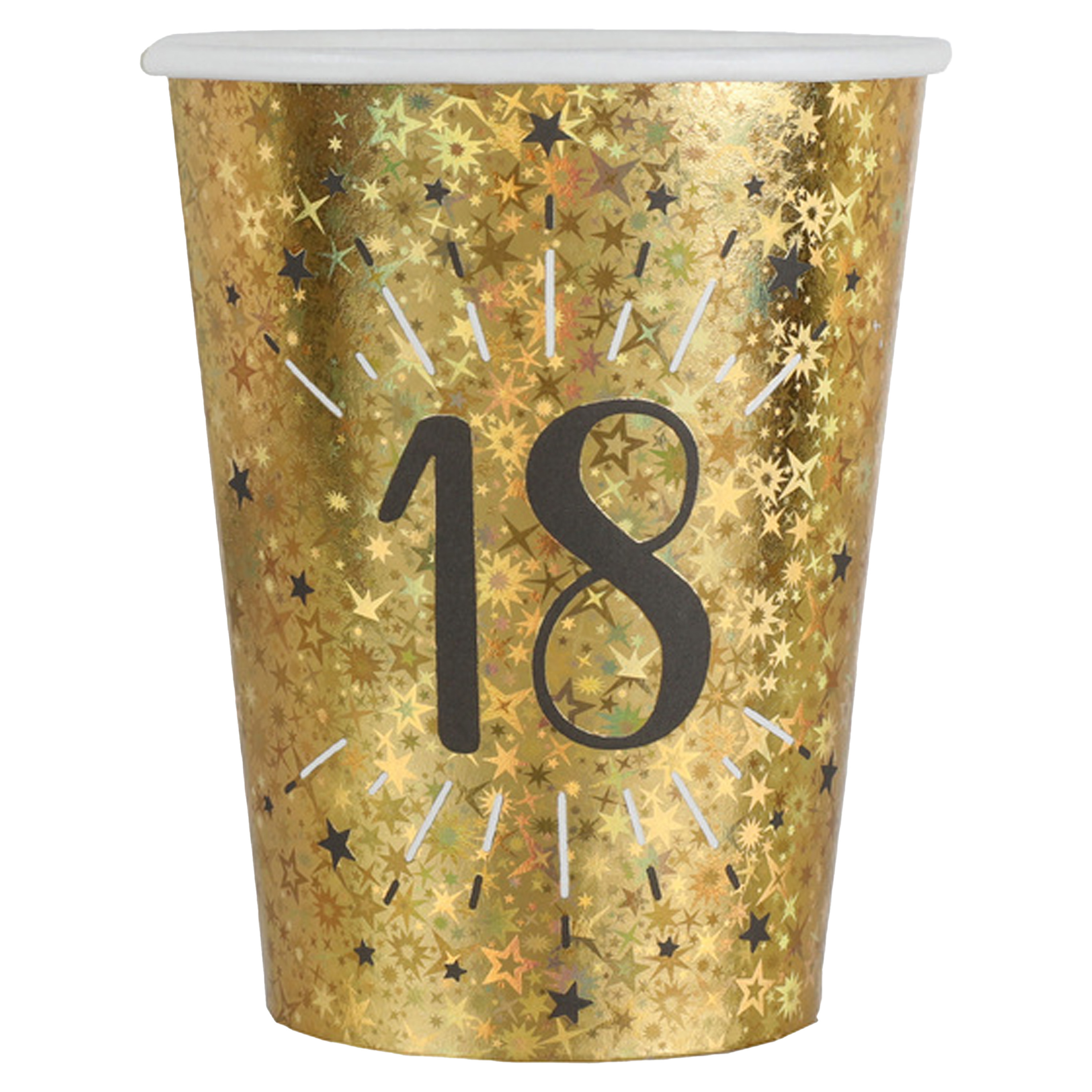 Verjaardag feest bekertjes leeftijd - 10x - 18 jaar - goud - karton - 270 ml