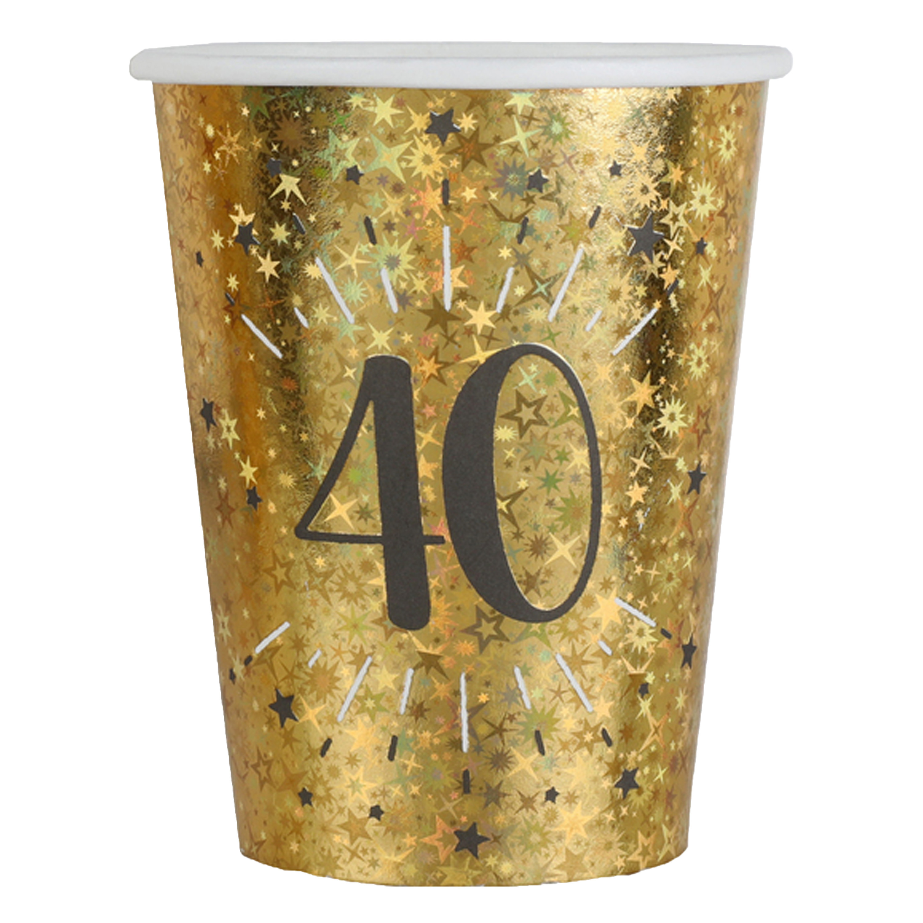 Verjaardag feest bekertjes leeftijd - 10x - 40 jaar - goud - karton - 270 ml