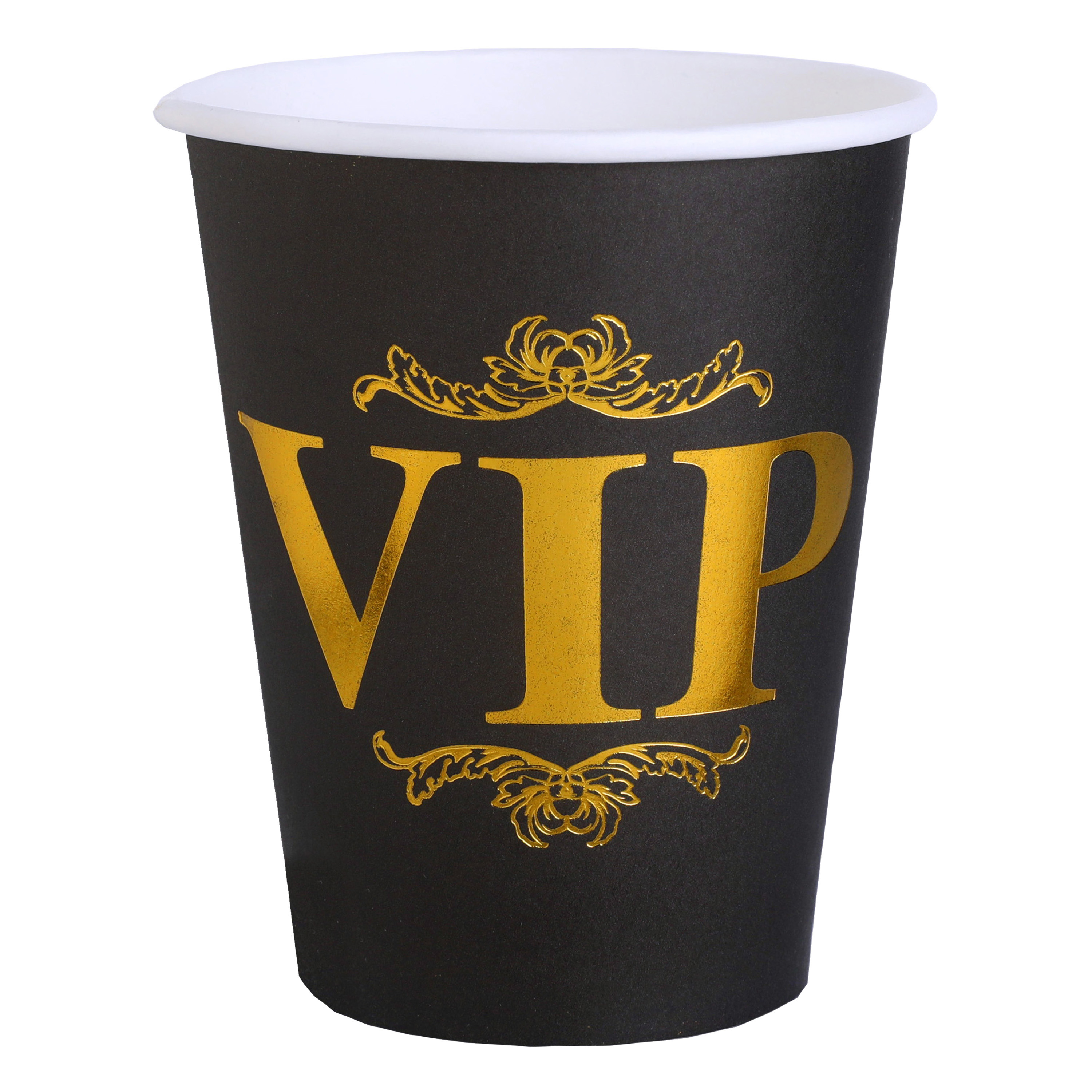 VIP thema feest wegwerp bekertjes - 10x stuks - 270 ml - karton - goud/zwart themafeest