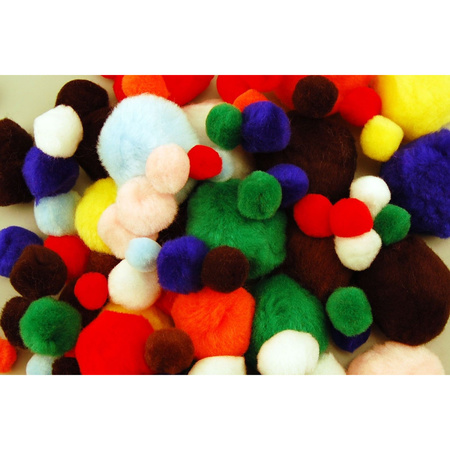 100x Hobby pompoms verschillende maten en kleuren