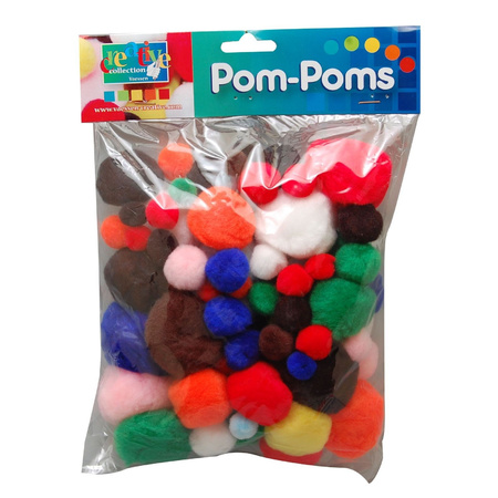 100x Hobby pompoms verschillende maten en kleuren