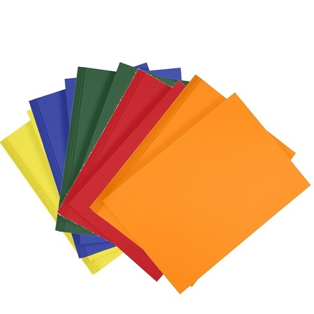 10 stuks A4 hobby karton in 5 kleuren geel/donkergroen/blauw/oranje/rood