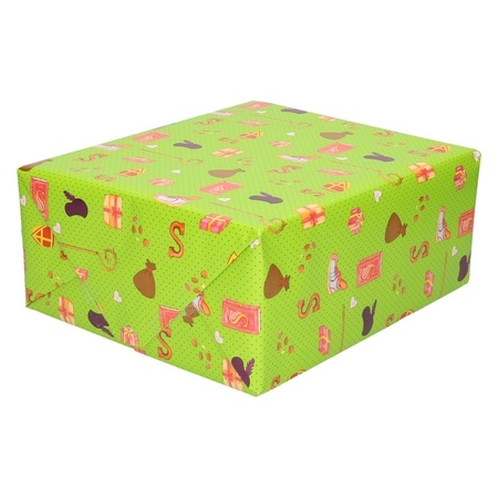 10x Saint Nicholas wrapping paper Green with decorations