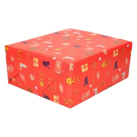 10x Saint Nicholas wrapping paper Red with decorations