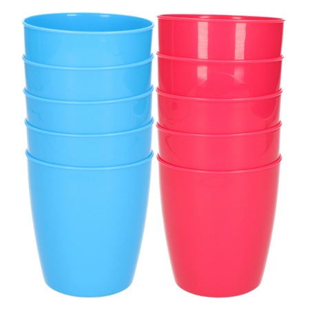 10x unbreakable plastic drinking glasses 300 ML blue and pink