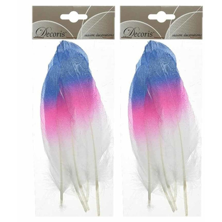 12x Blue/pink/white feathers 18 cm decorations