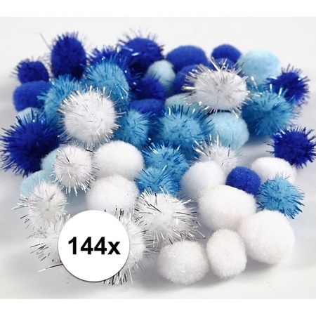 Wit/blauwe decoratieve pompons 15-20 mm
