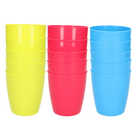 15x unbreakable plastic drinking glasses 300 ML blue-green-pink