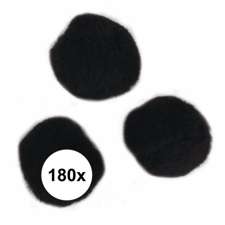 180x Zwart decoratieve pompons 15 mm